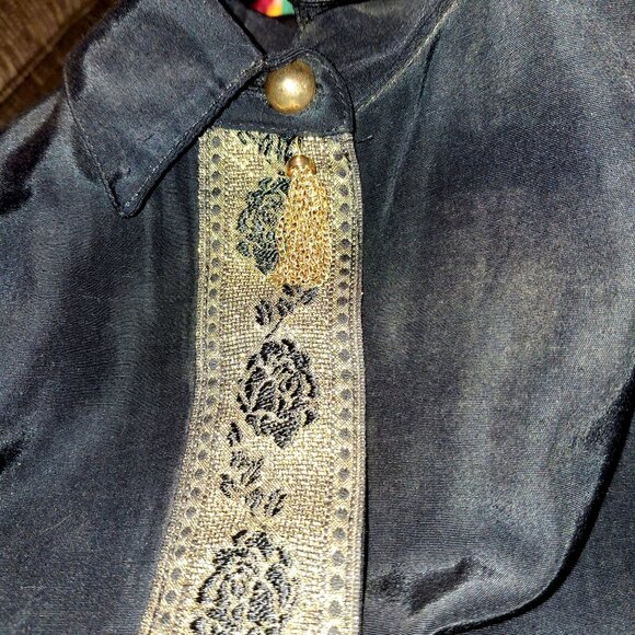 Vintage R&M Richards Black & Gold Embroidered Blouse Bling Retro Y2K Festival - Picture 2 of 10